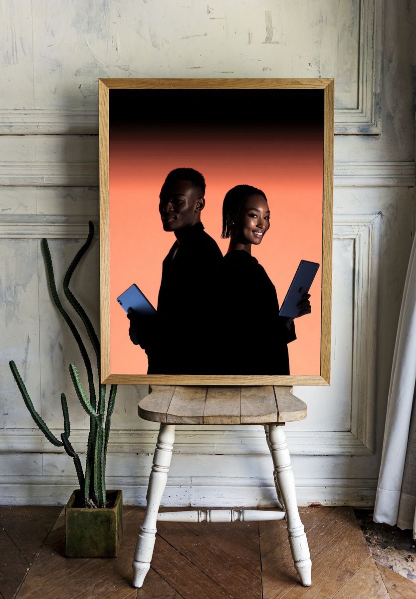 Silhouetted Couple with Tablets — Photography Print. — room view 1