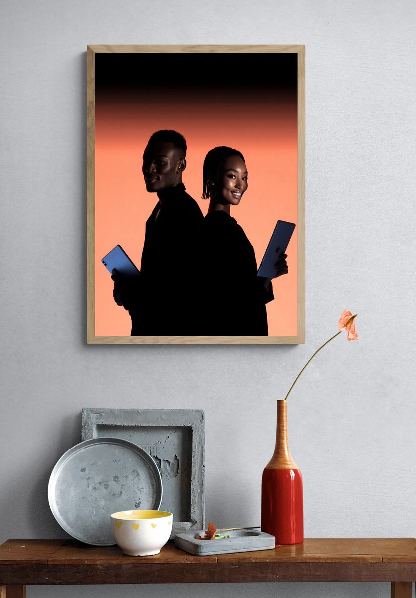 Silhouetted Couple with Tablets — Photography Print. — room view 3