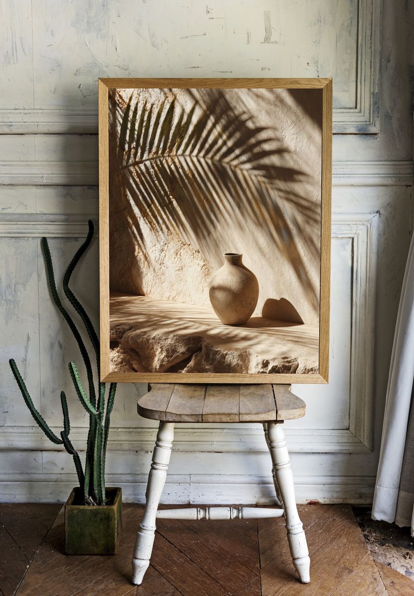 Sunlit Terracotta Vase Photography Poster. — room view 1