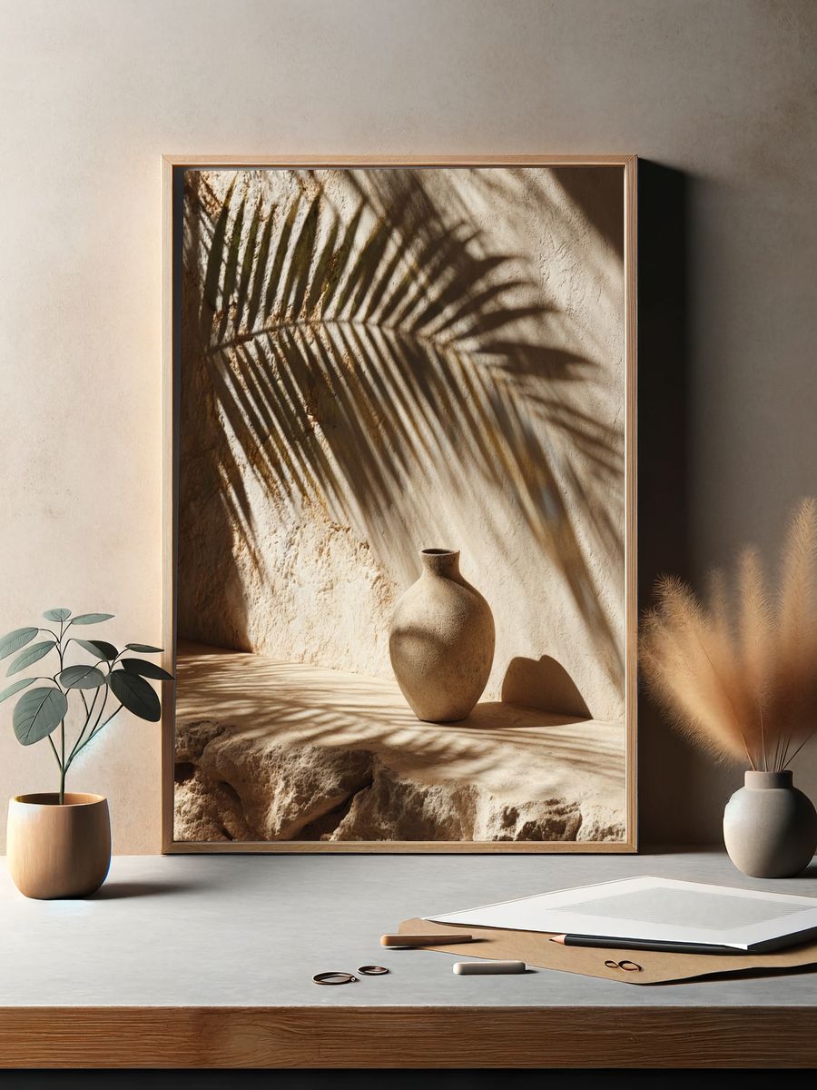 Sunlit Terracotta Vase Photography Poster. — room view 2
