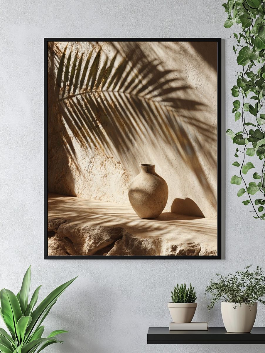 Sunlit Terracotta Vase Photography Poster. — room view 4