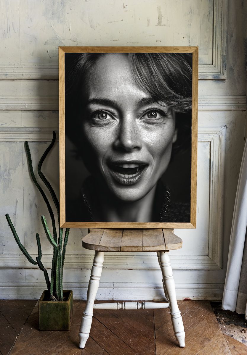 Expressive Woman Portrait Black-White Poster. — room view 1