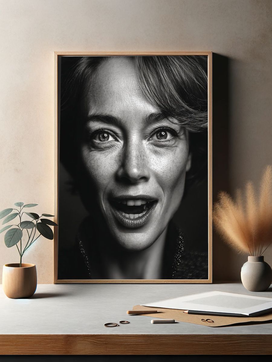 Expressive Woman Portrait Black-White Poster. — room view 2