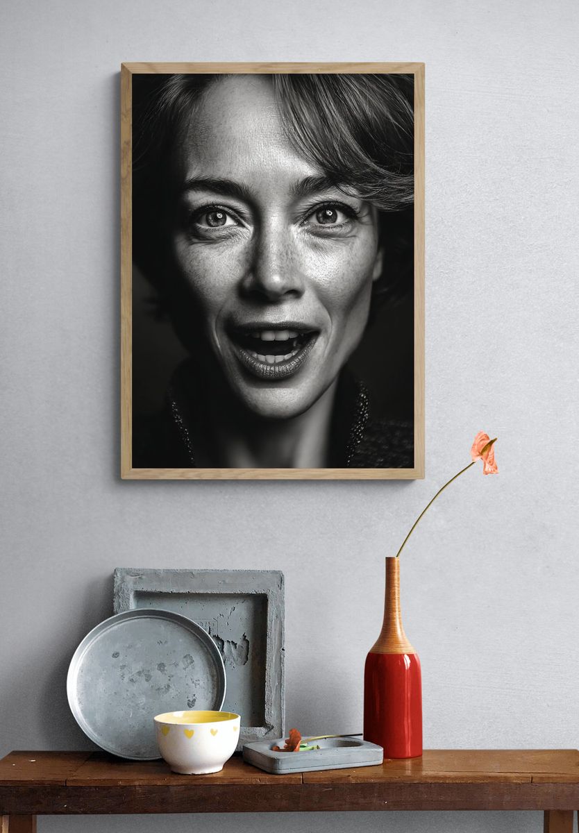 Expressive Woman Portrait Black-White Poster. — room view 3