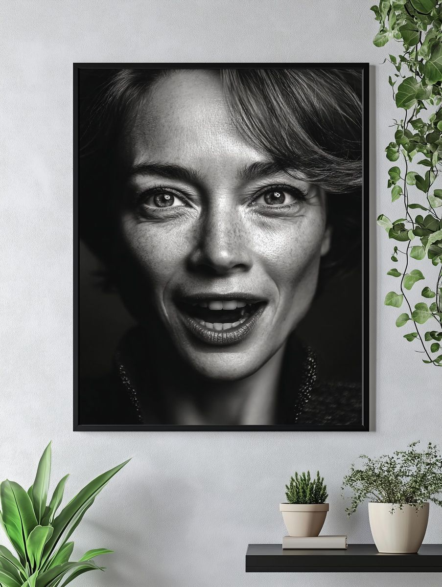 Expressive Woman Portrait Black-White Poster. — room view 4