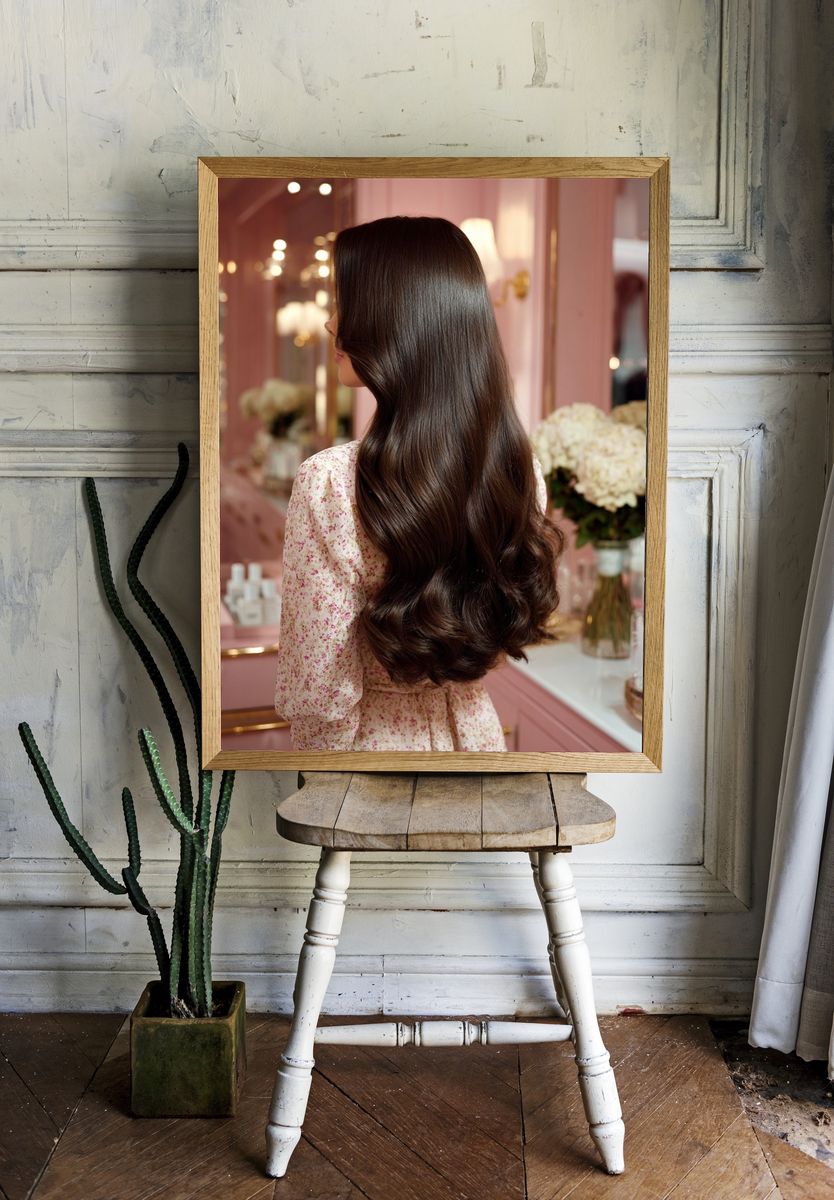 Glossy Brunette Portrait Photography Poster. — room view 1