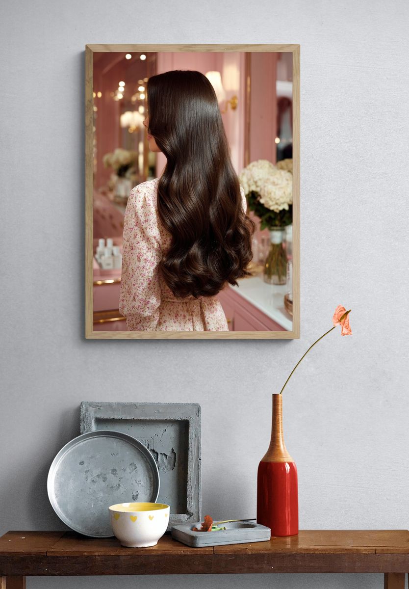 Glossy Brunette Portrait Photography Poster. — room view 3