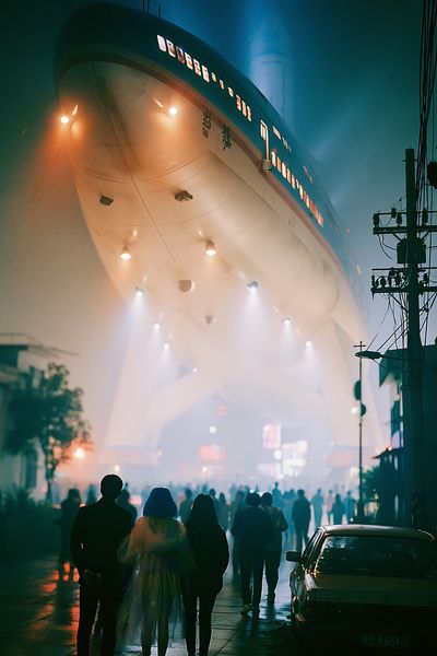Foggy Street Ship Poster. poster