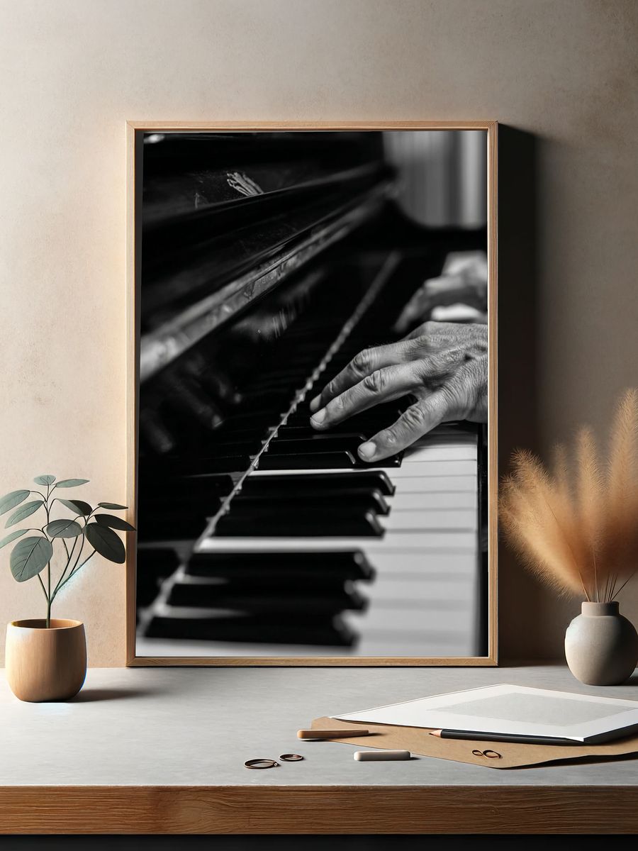 Piano Hands — Black-White Print. — room view 2