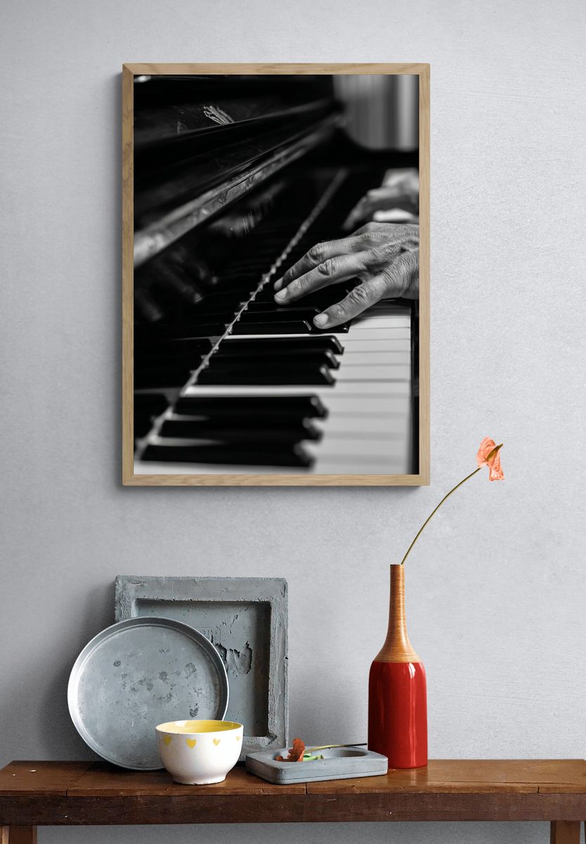 Piano Hands — Black-White Print. — room view 3