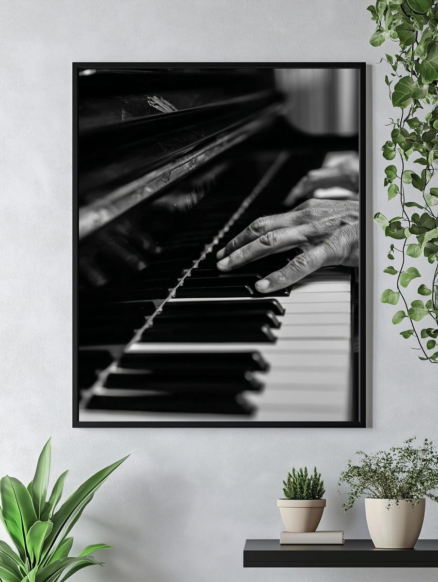 Piano Hands — Black-White Print. — room view 4