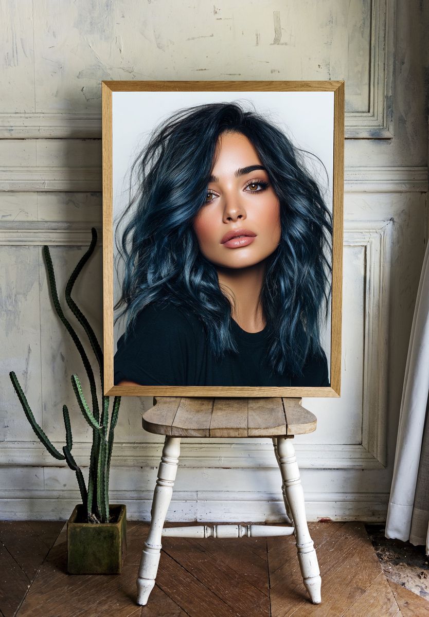 Blue-Haired Portrait Photography Poster. — room view 1