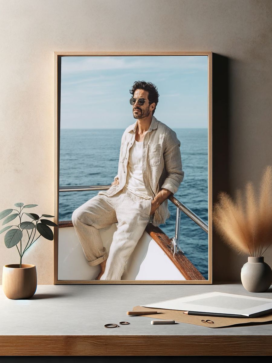 Seaside Yacht Portrait Photography Poster. — room view 2