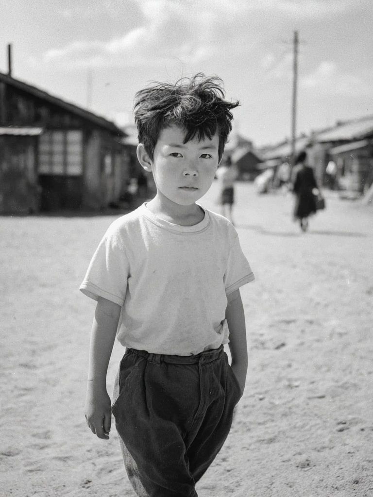 Boy in Village Street Photography Poster. poster detail