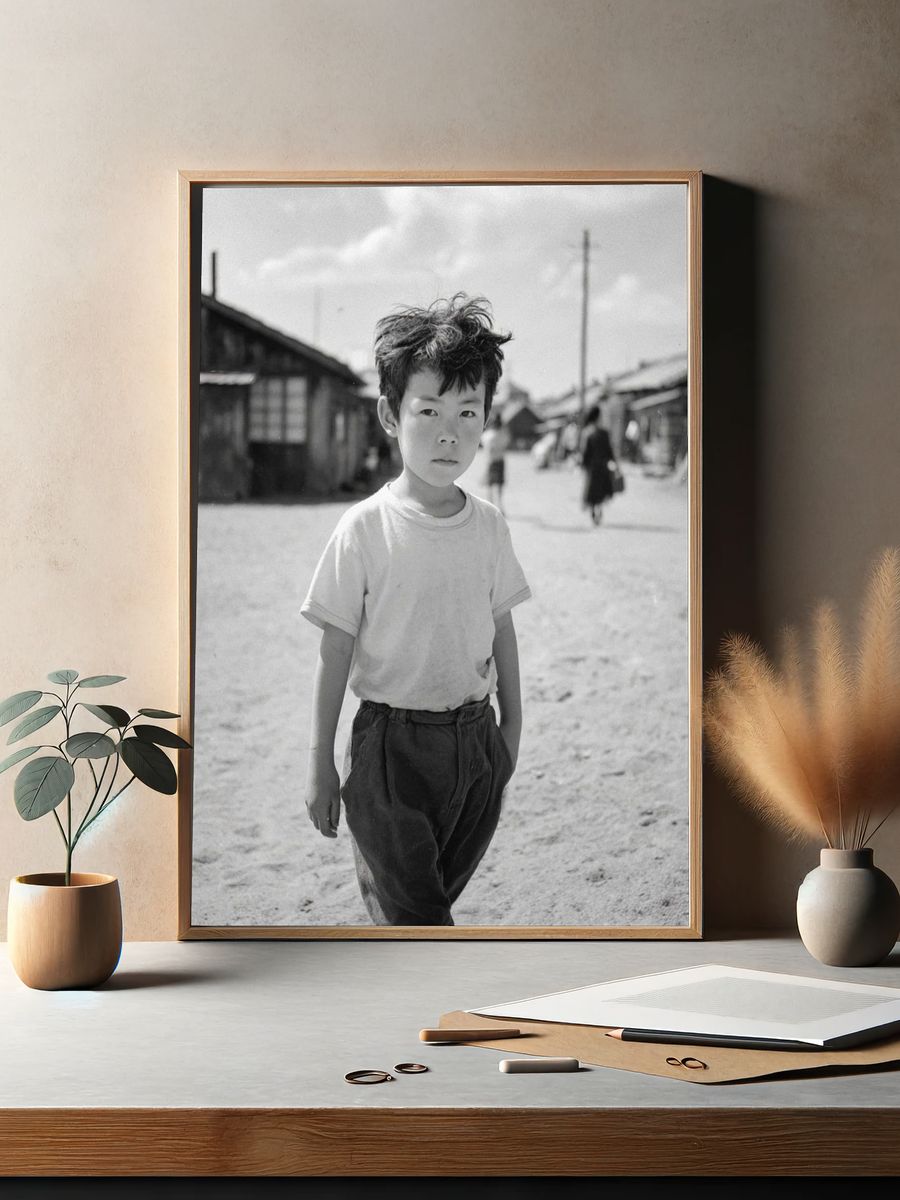 Boy in Village Street Photography Poster. — room view 2