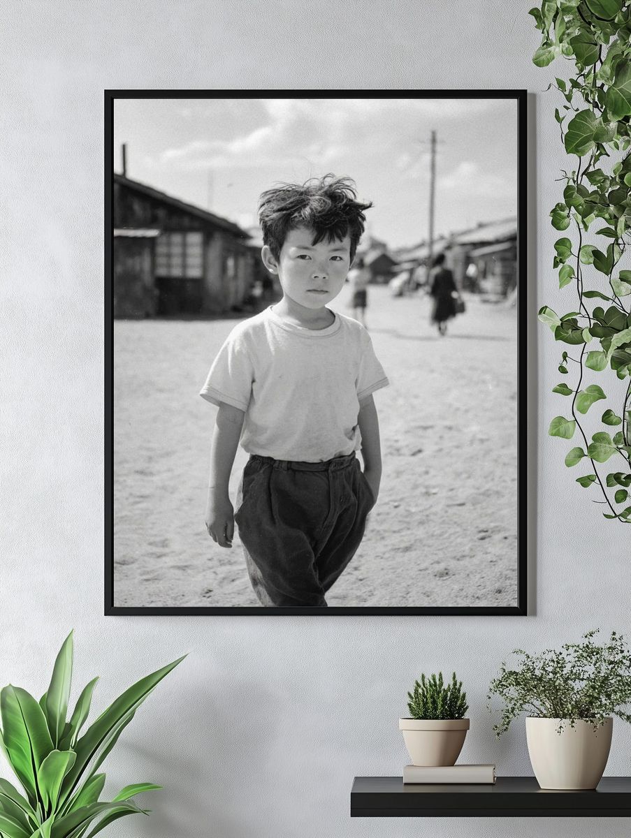 Boy in Village Street Photography Poster. — room view 4