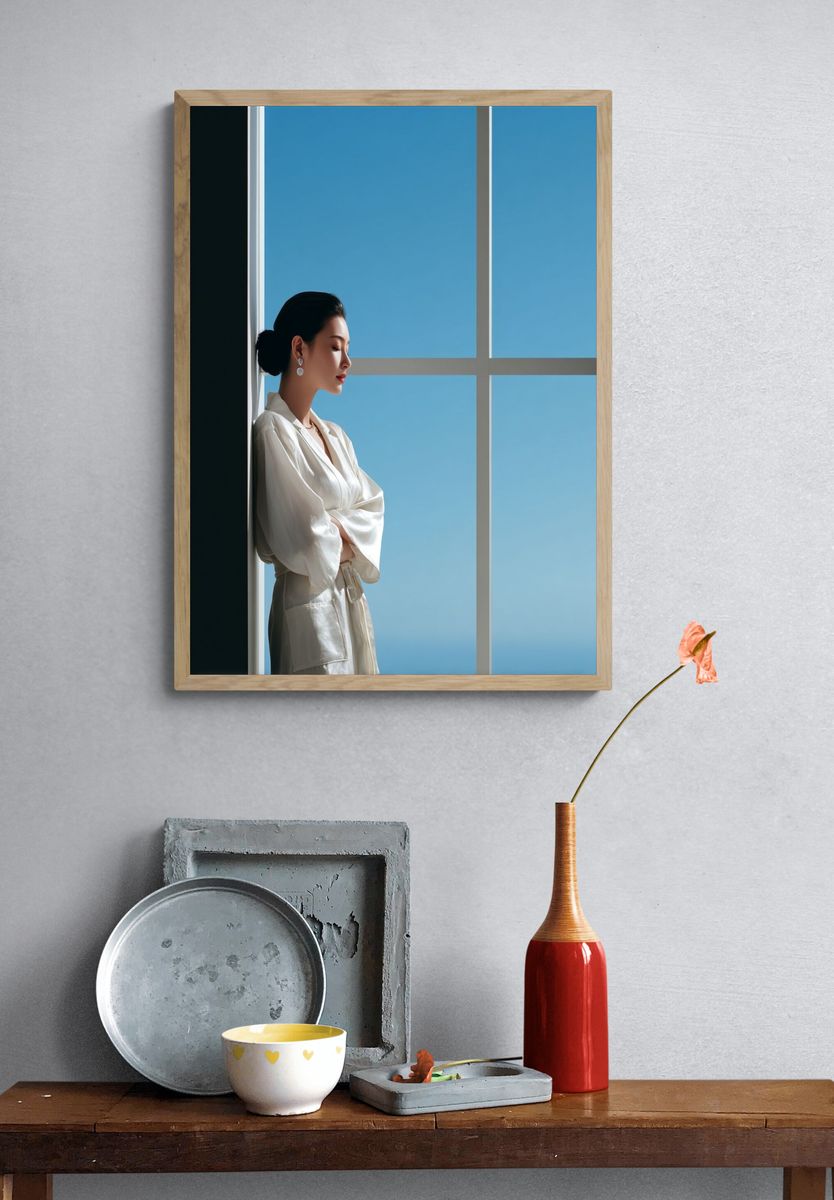 Serene Woman by Window Photography Poster. — room view 3
