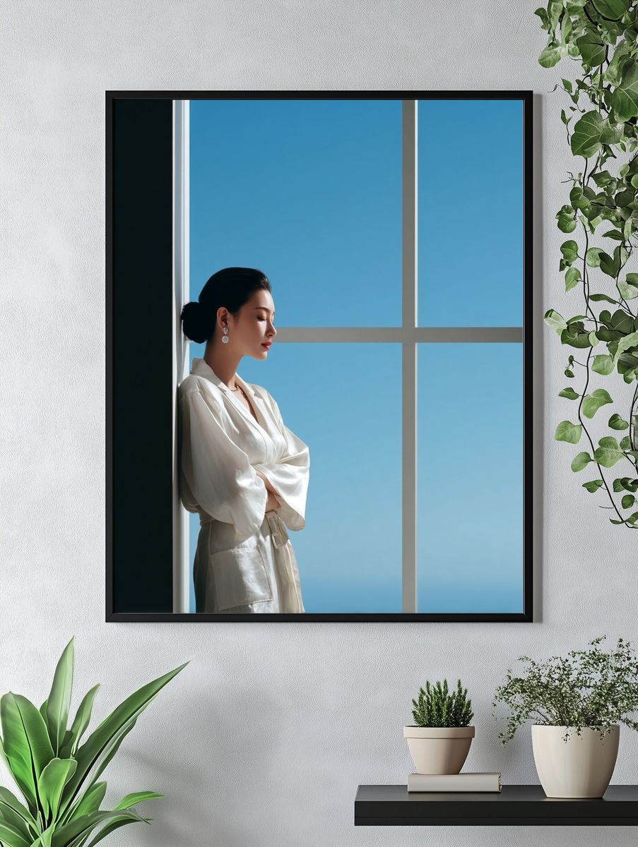 Serene Woman by Window Photography Poster. — room view 4
