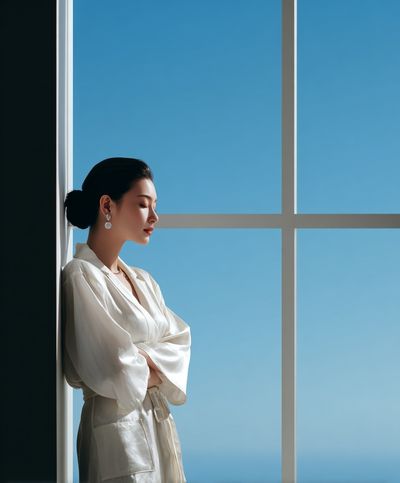 Serene Woman by Window Photography Poster. poster print