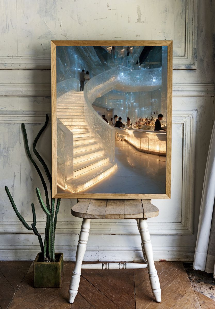 Crystal Staircase Bar Interior Photography Poster. — room view 1