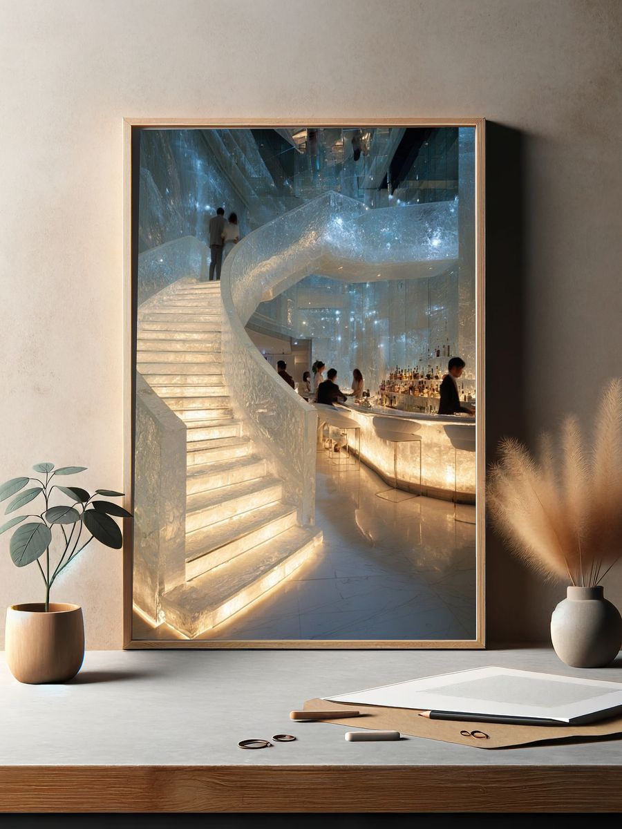 Crystal Staircase Bar Interior Photography Poster. — room view 2