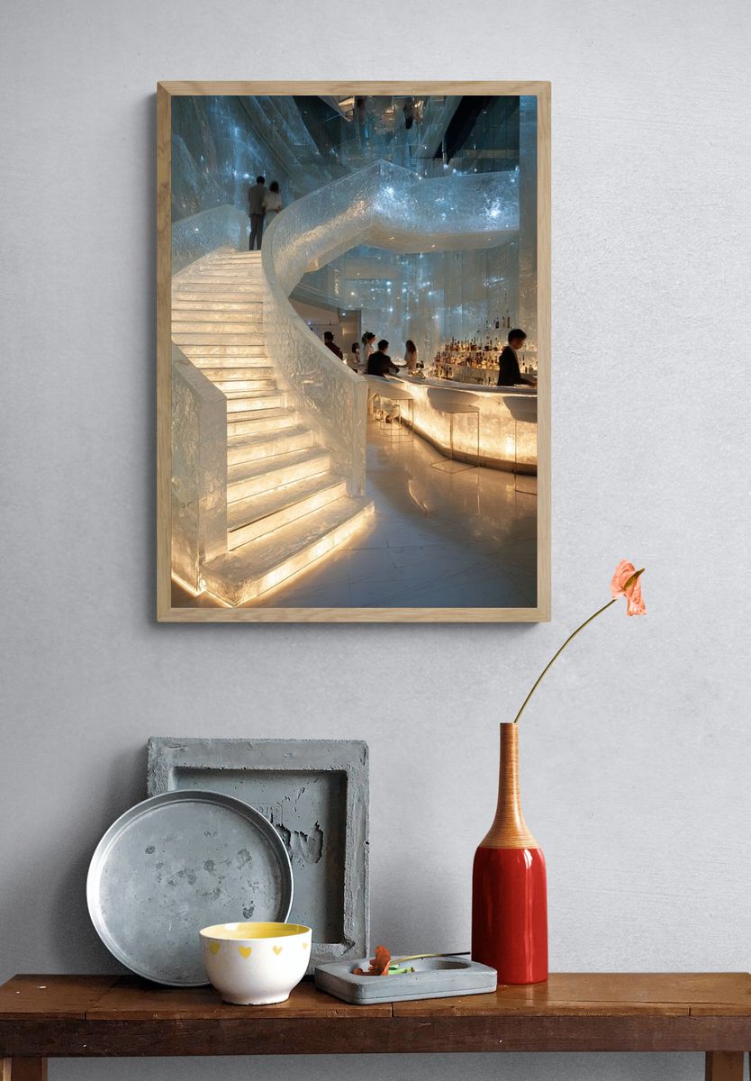 Crystal Staircase Bar Interior Photography Poster. — room view 3