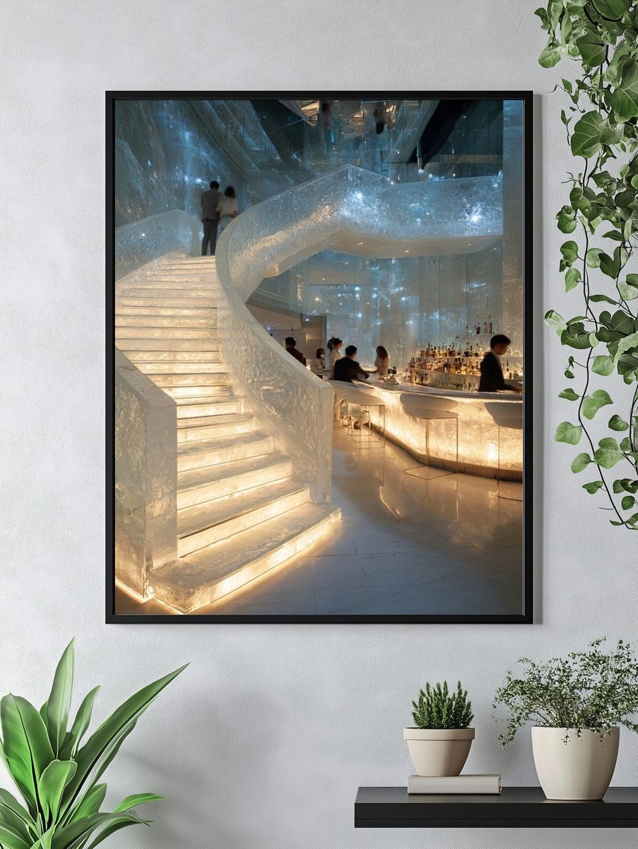 Crystal Staircase Bar Interior Photography Poster. — room view 4