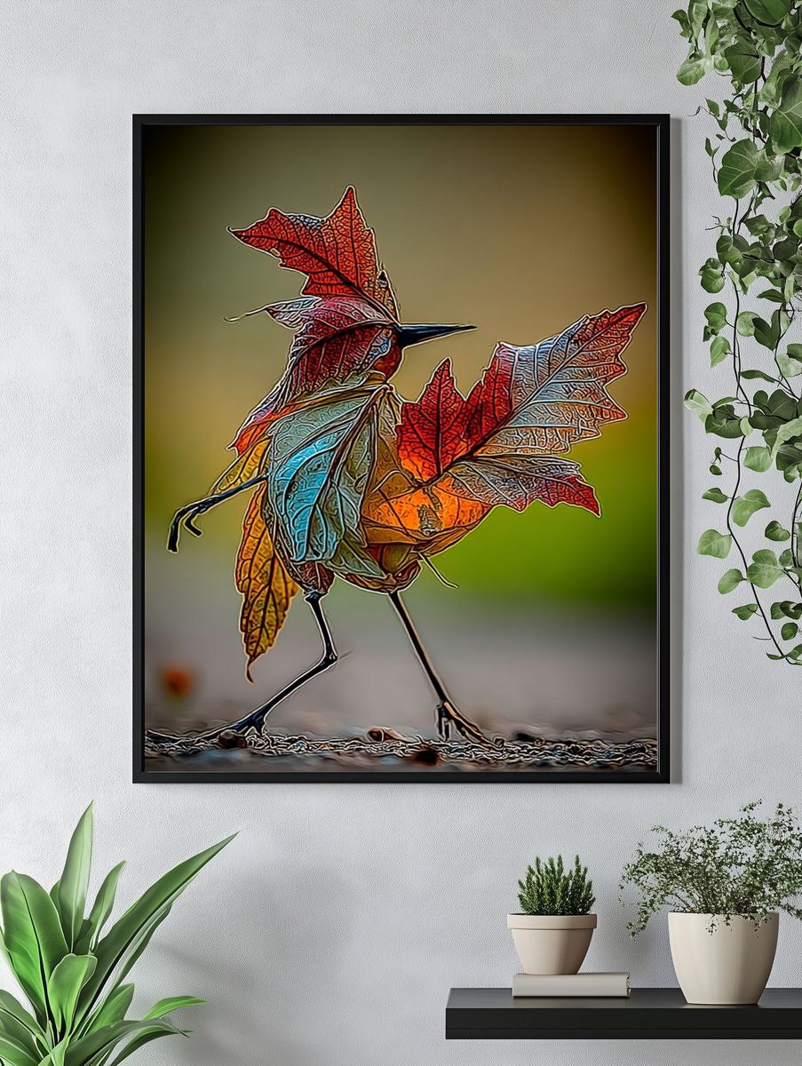 Colorful Leaf Bird Photography Poster. — room view 4
