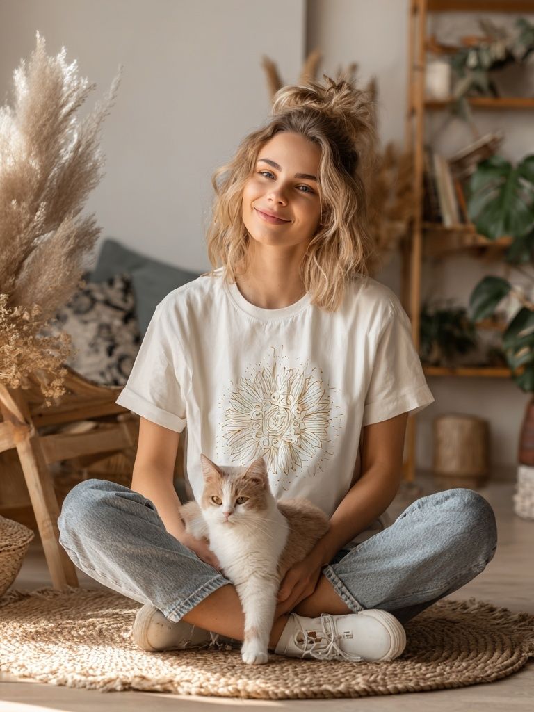 Cozy Boho Cat Portrait Print. poster detail