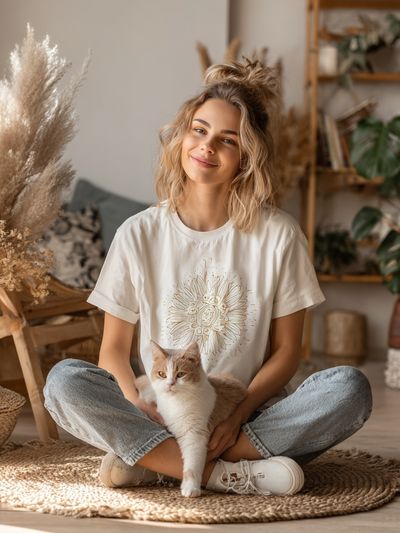 Cozy Boho Cat Portrait Print. poster print