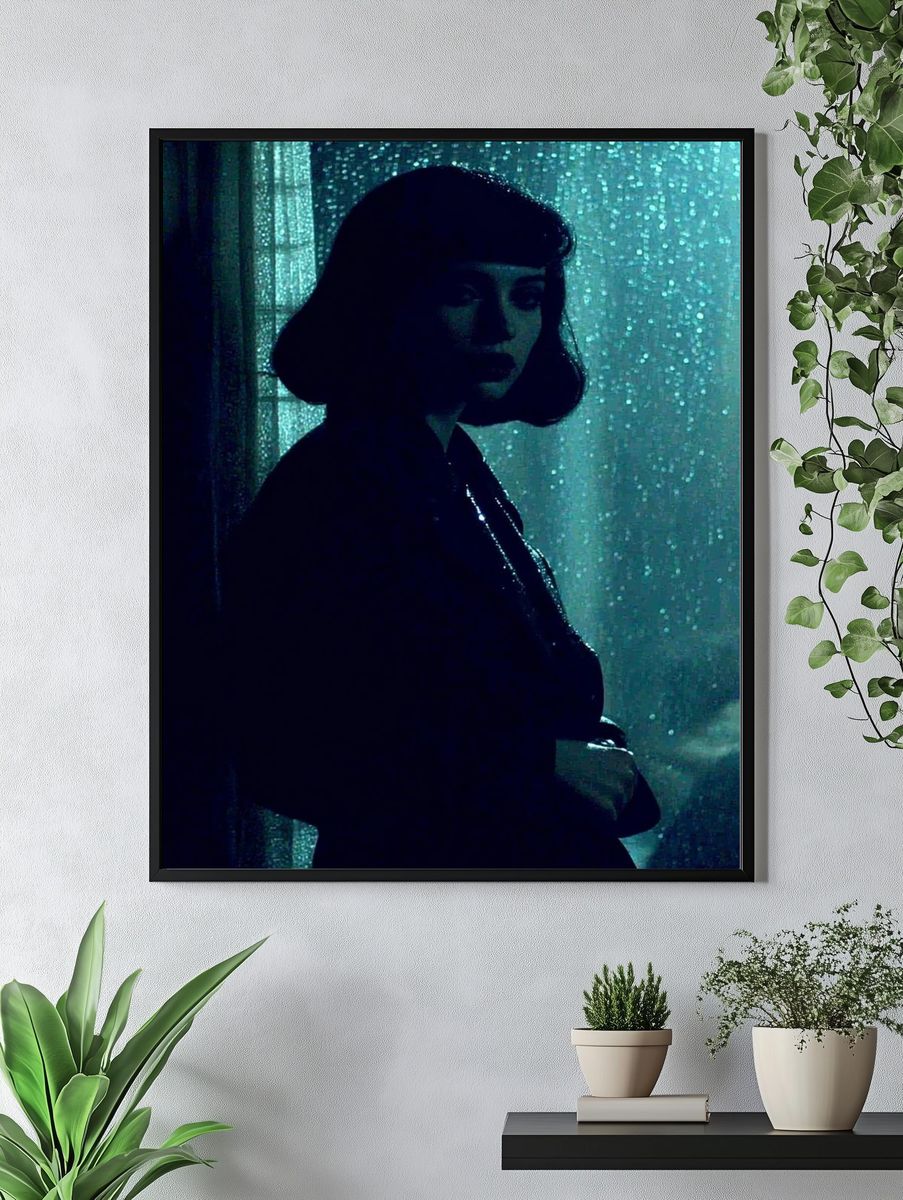 Moody Woman in Rain Photography Poster. — room view 4