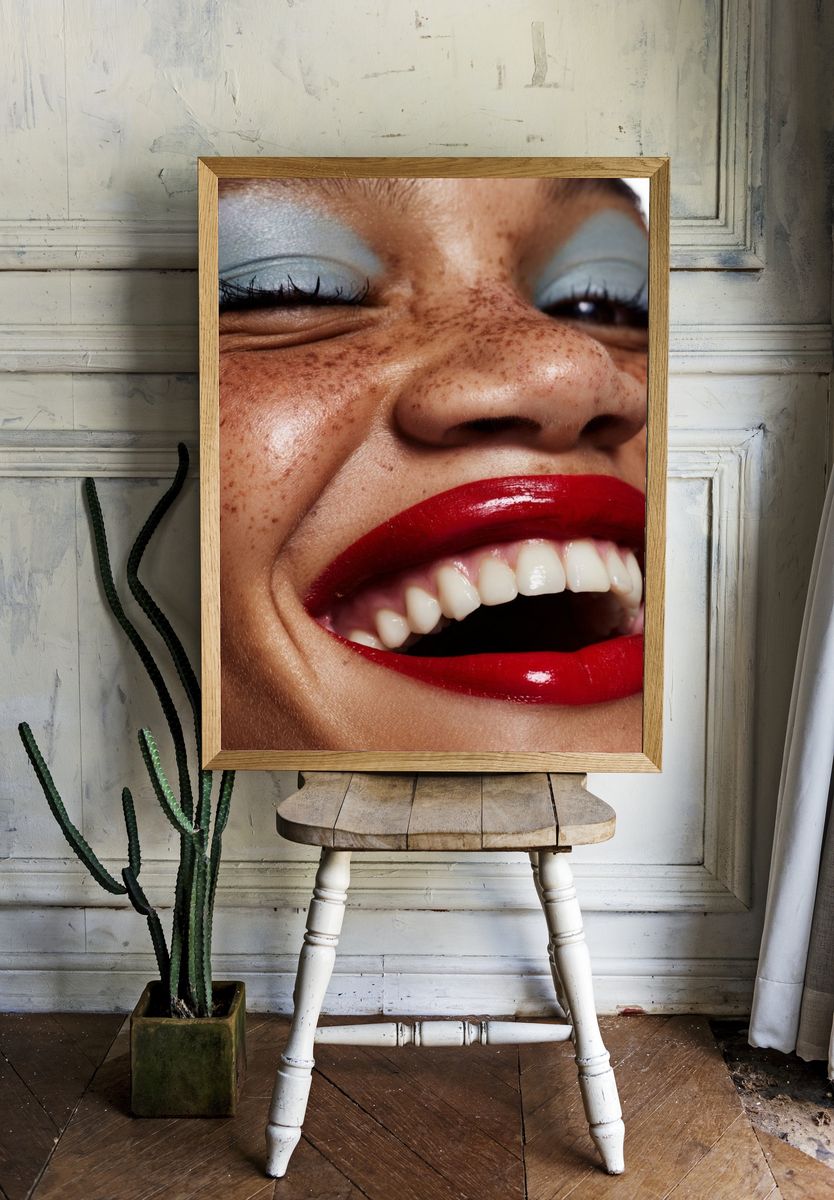Freckled Smile Portrait Poster. — room view 1