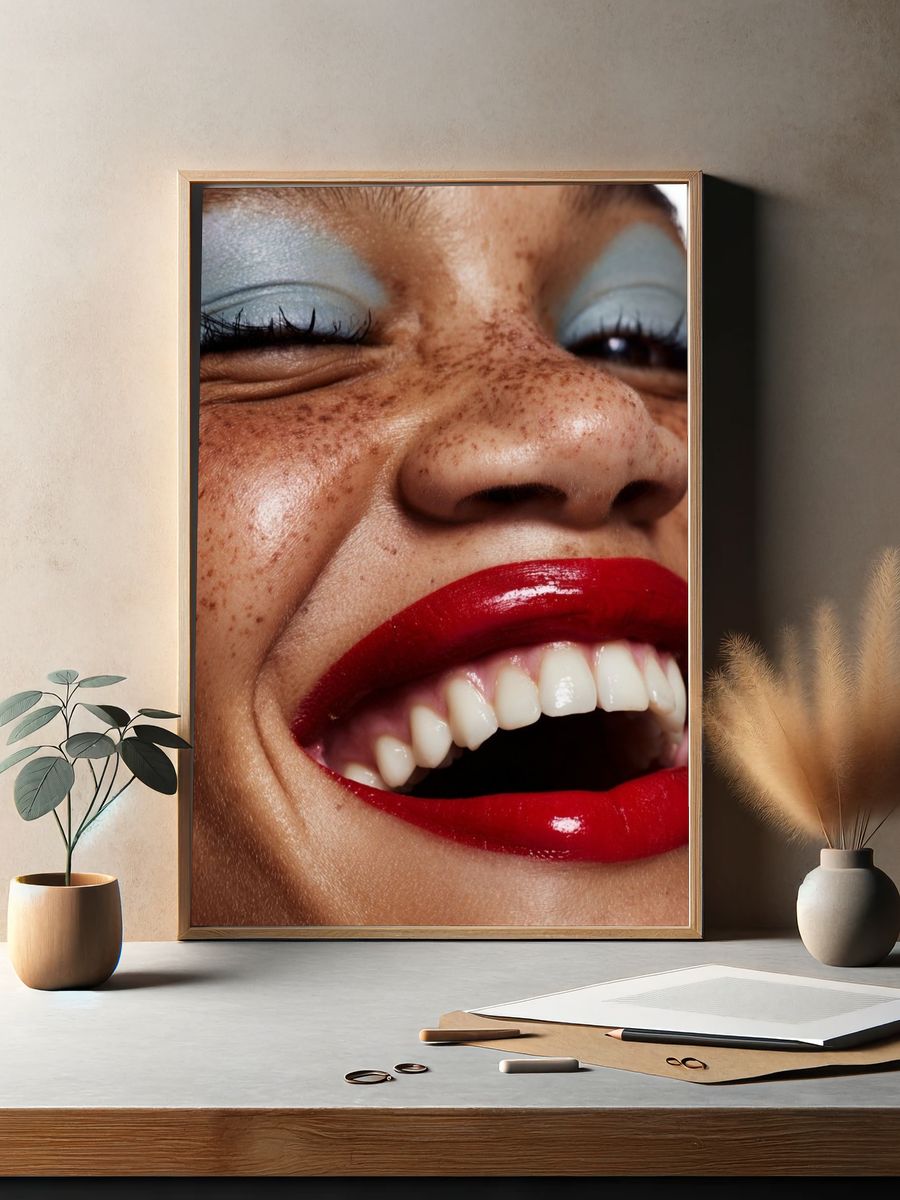 Freckled Smile Portrait Poster. — room view 2