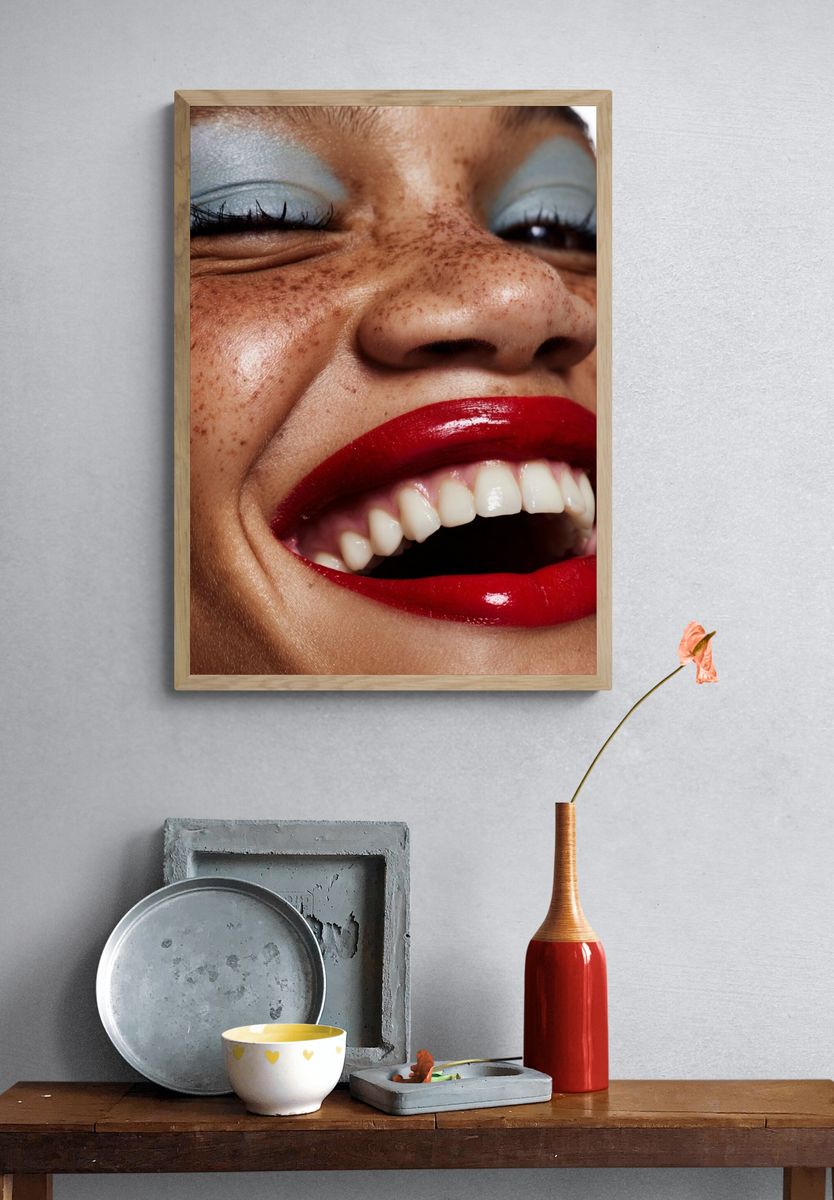 Freckled Smile Portrait Poster. — room view 3