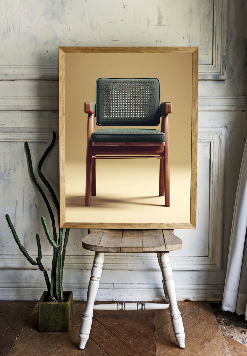 Modern Wooden Chair Photography Poster. — room view 1