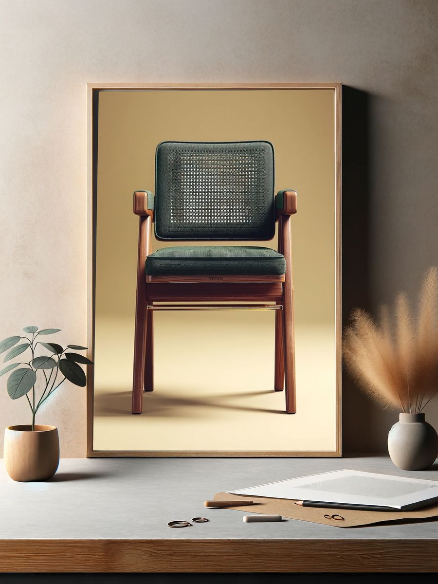 Modern Wooden Chair Photography Poster. — room view 2