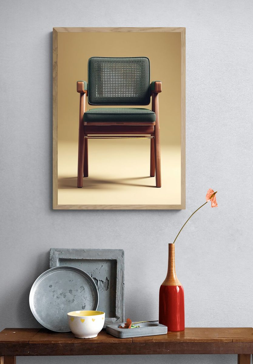 Modern Wooden Chair Photography Poster. — room view 3