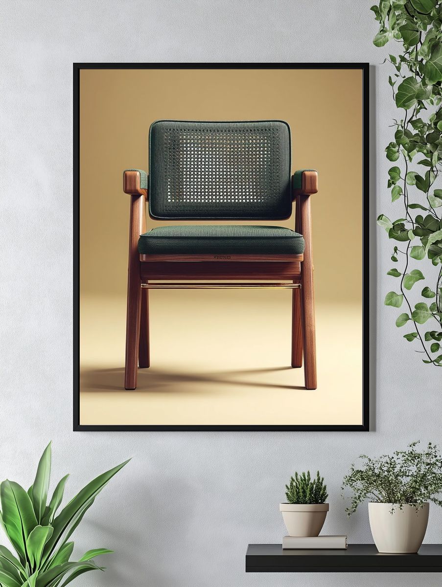 Modern Wooden Chair Photography Poster. — room view 4