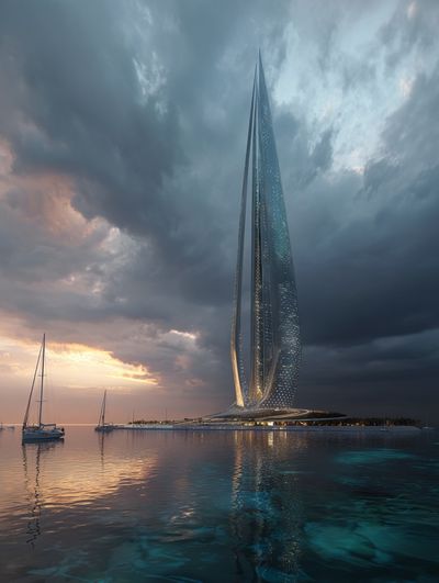 Futuristic Seaside Tower Photography Poster. poster print