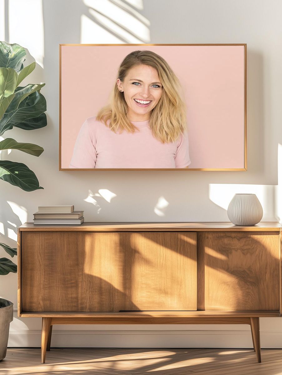 Studio shot happy Caucasian woman. — room view 3