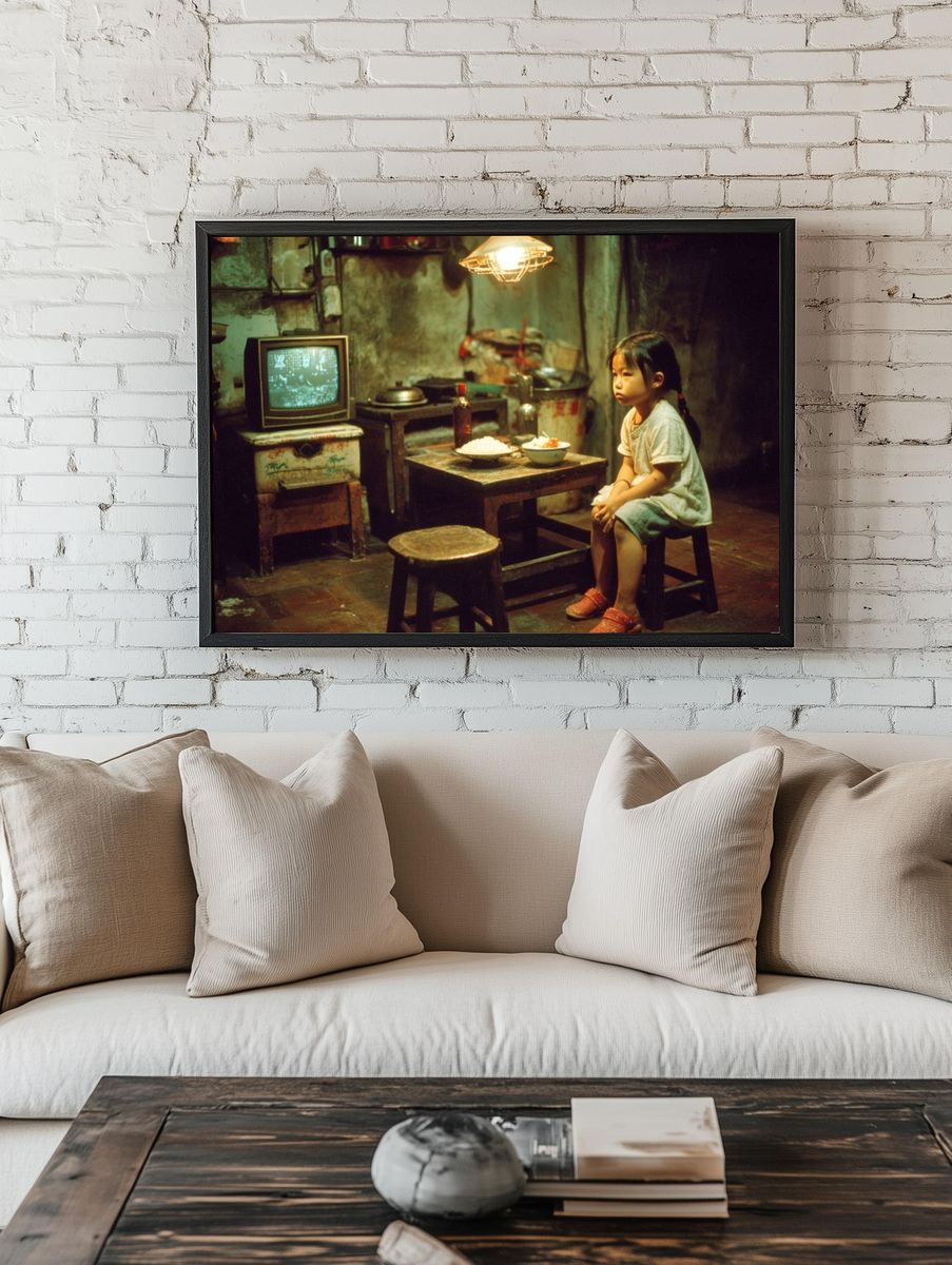 Solitary Child in Dim Kitchen Poster. — room view 1