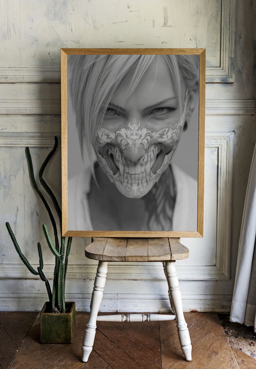 Skull Face Portrait Photography Poster. — room view 1