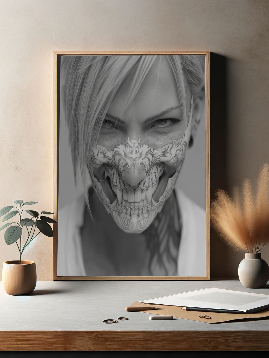 Skull Face Portrait Photography Poster. — room view 2