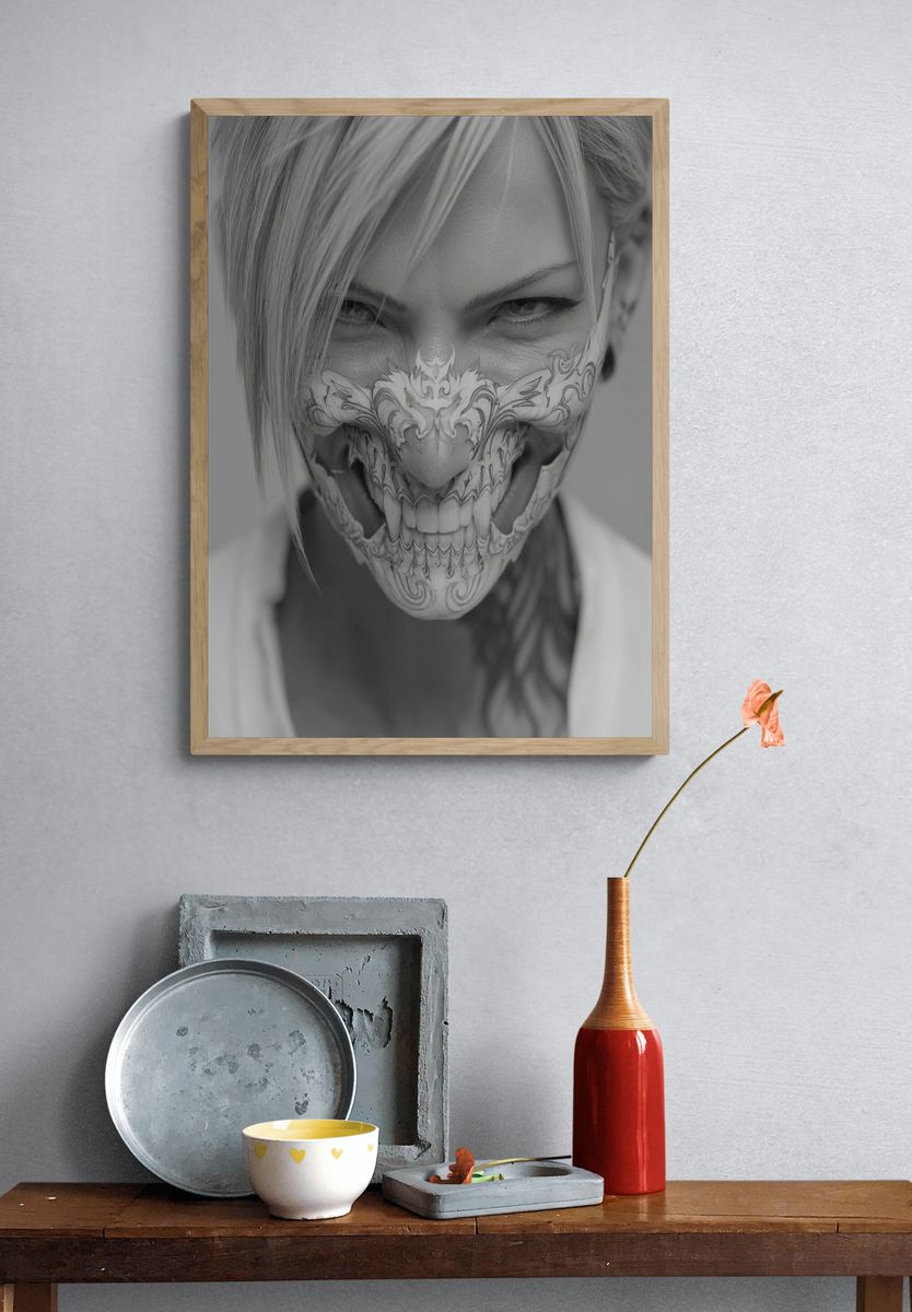 Skull Face Portrait Photography Poster. — room view 3