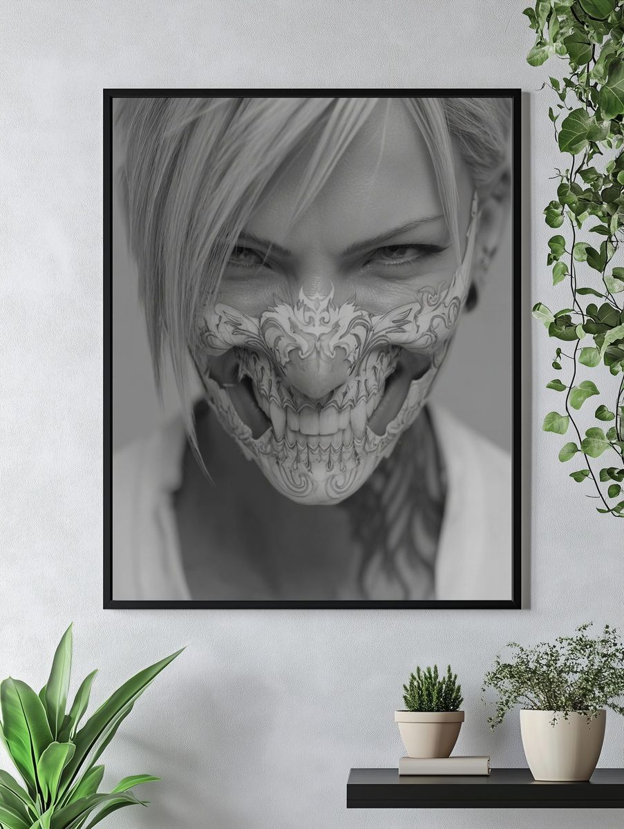 Skull Face Portrait Photography Poster. — room view 4