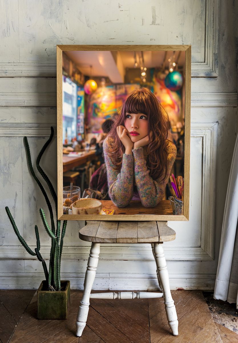 Colorful Café Portrait Print. — room view 1