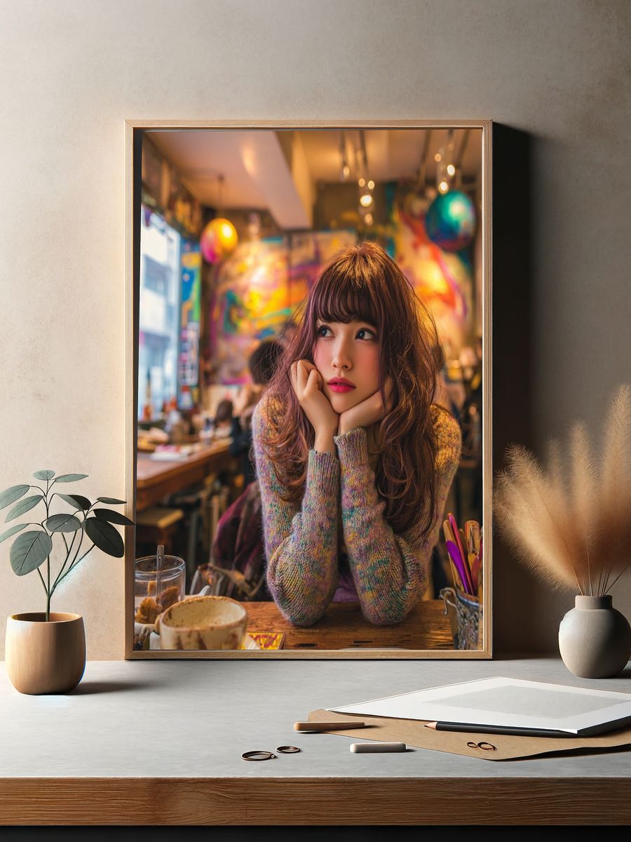 Colorful Café Portrait Print. — room view 2