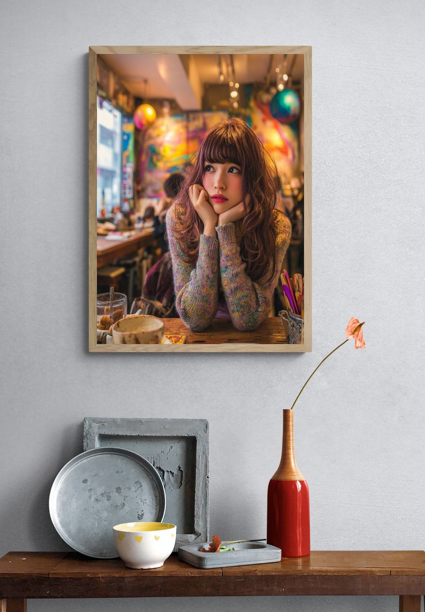 Colorful Café Portrait Print. — room view 3