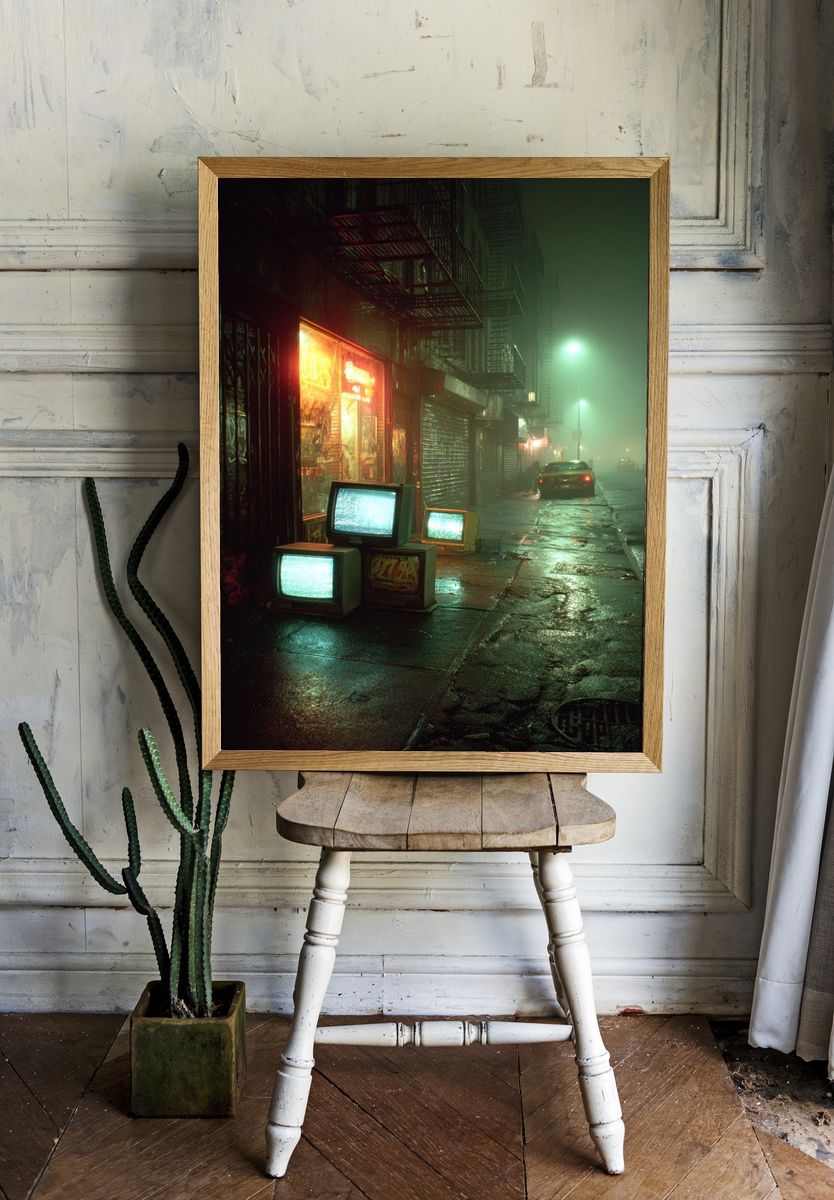Neon Fog City Street Photography Poster. — room view 1