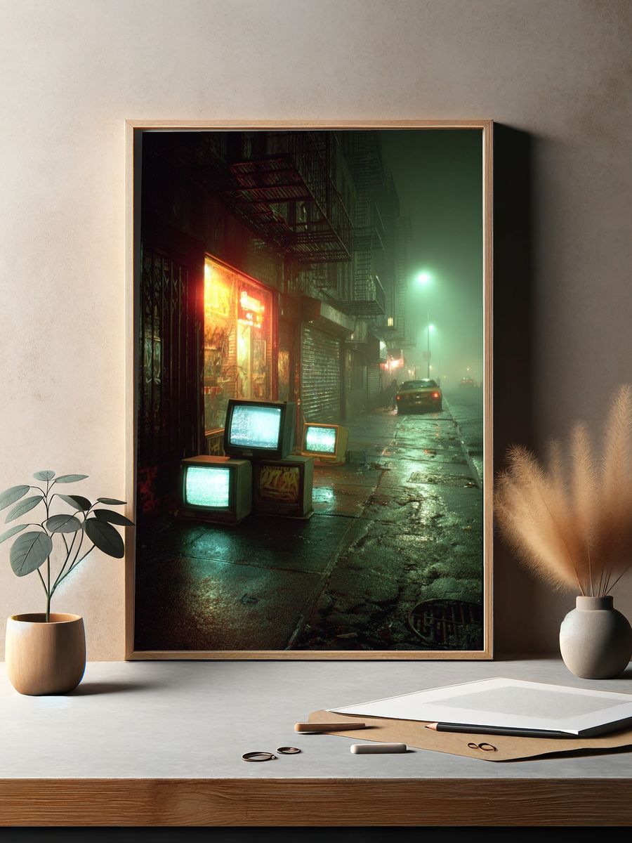 Neon Fog City Street Photography Poster. — room view 2